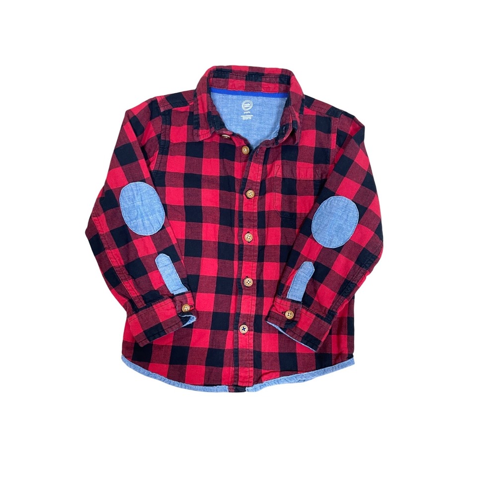 Wonder Nation 4T Boy Red Buffalo Plaid Long Sleeve Button Down Shirt